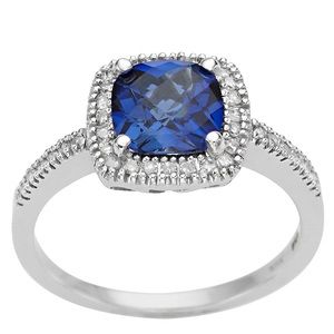 Sapphire & Diamond Cushion Halo Ring